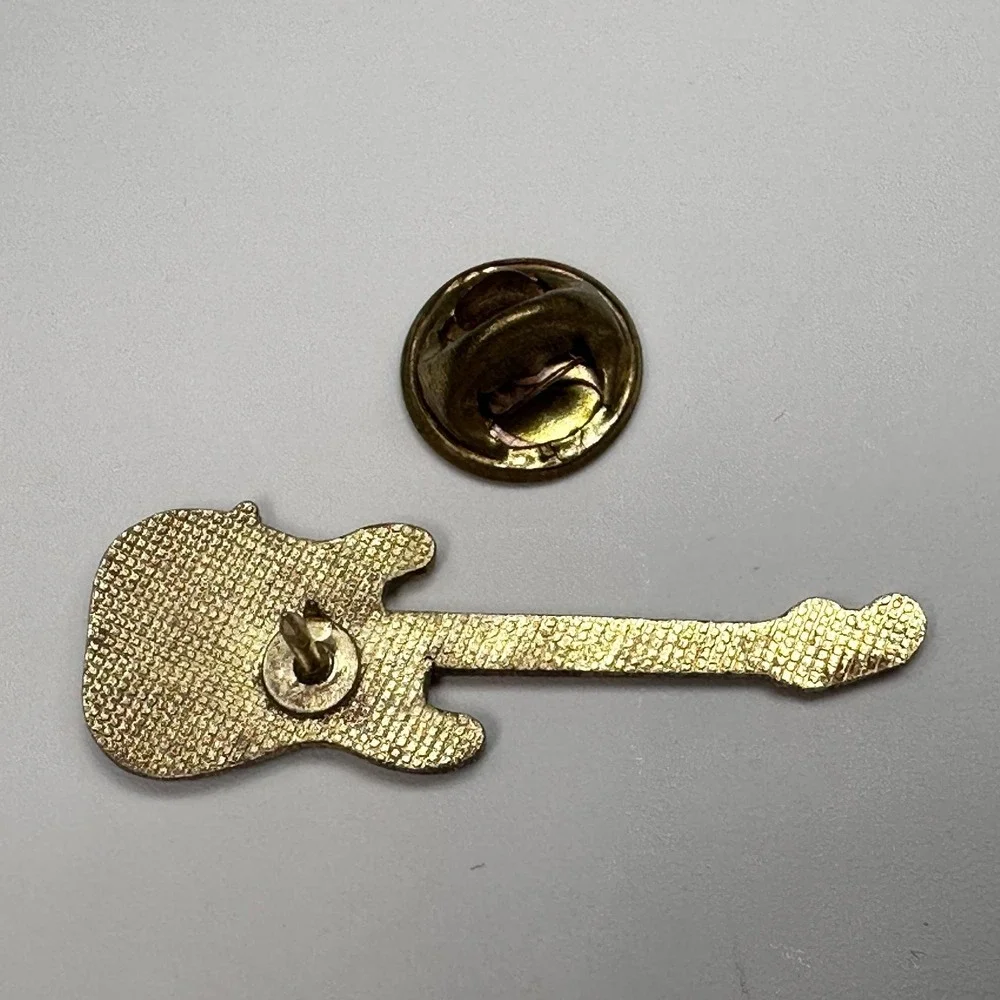 VTG Electric Guitar‎ Lapel Pin Brooch Enamel Black & Gold-Tone Rock & Roll 1.5